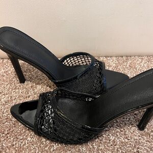 Black Mesh Pointed Toe Mules - Sheer Fishnet Heels